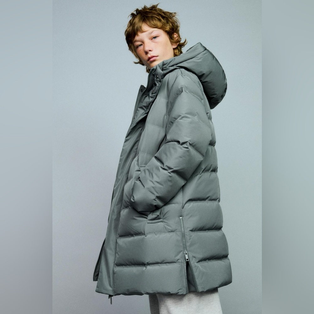 Zara Boys Hooded Puffer Down Jacket Coat Size 9-10 - Picture 2 of 11